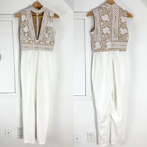 Missguided White Lace Deep V Neck Jumpsuit